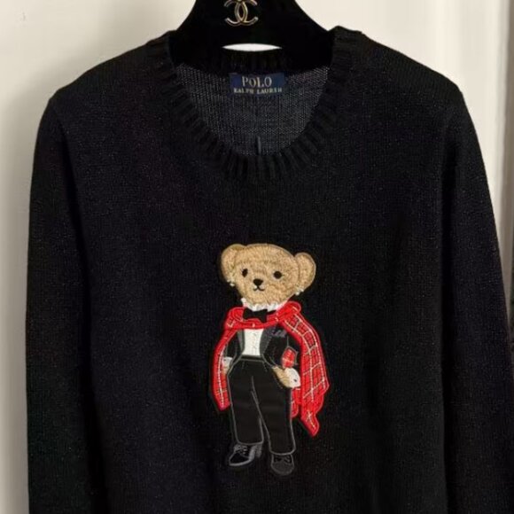 Polo Ralph Lauren Red cape bear pattern black sweater - Picture 3 of 6